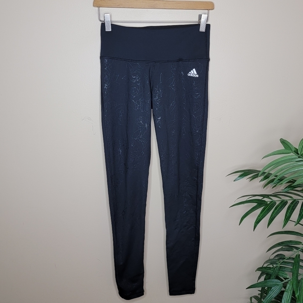 Adidas Climalite Black Floral Embossed Leggings Size Small